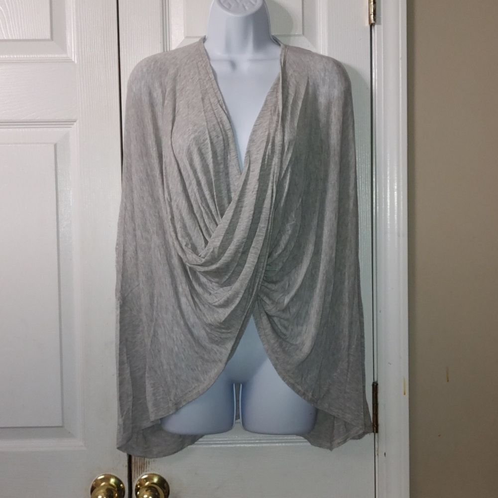 Grace Lace drape twist front gray  long sleeve blouse top EUC